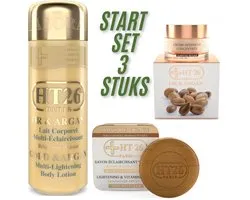 HT26 Luxe Verzorgingsset – 3-delig – Or & Argan Body Lotion 500ml, Intensive Concentrée Argan Crème 50ml & Purifying Lightening Vitamin Bar Soap 150gr – Verhelderend, Voedend en Herstellend