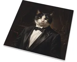 Tegeltje Tuxedo kat als dirigent Katten portret in Renaissance olieverf stijl Klassieke wanddecoratie met een nette zwart-witte kat in een chic rokkostuum met vlinderstrik voor muziekliefhebbers mat