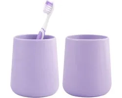 Bathroom Solutions Badkamer beker / tandenborstelhouder Earth Serie - 2x - Keramiek - lila - 8 x 10 cm