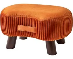 Foot Stool Bench Seat with Handle Curved Step Stool with Soft Seat Pad Padded Velvet Solid Wood Stool for Living Room Bedroom 40 x 28 x 23 cm Orange