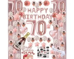 70 jaar verjaardag versiering - 70 Jaar Feest Verjaardag Versiering Set 118-delig  - Happy Birthday Slingers, Ballonnen, Foto props & Caketoppers - Decoratie Man Vrouw - Rose goud&Wit