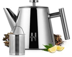 Hanamura Theepot - Met filter - Dubbelwandig - Chroomkleurig - 1000mL