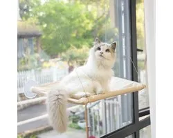Siège de fenêtre pour chat avec ventouses solides - Lit hamac transparent pour chats - Accessoire balcon solaire - Hamac style maisonnette pour fenêtres - Beige