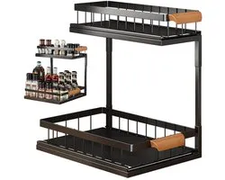 2-Tier Pull Out Under Sink Organizer L-Shaped Sliding Cabinet Basket for Kitchen Bathroom Storage