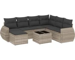 vidaXL - 8-delige - Loungeset - met - kussens - poly - rattan - lichtgrijs