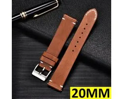 Lederen Horloge Band - Horlogebandje - Strap - Universeel - 20MM - Licht Bruin