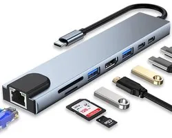 Adaptateur multiport Hub USB C, station d'accueil portable 8-en-1