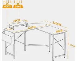 CubiCubi L Shaped Desk, 120cm Corner Desk, Gaming Desk, Home Office Desk with Monitor Shelf, Space Saving Workstation Desk, Black