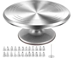 Velori Taart Draaitafel 30 cm - Aluminium Cake Draaiplateau - Taart Decoratie Set - Cake Decorating Kit - 35-delige Bakset met Spuitmondjes, Paletmessen en Gladde Schrapers