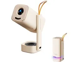 Yaber T1 Pro Mini Beamer – Full HD 1080P – Smart Beamer met Streaming-apps – 180° Draaibare Standaard – Autofocus – 8 W Speaker – Wi-Fi 6 & Bluetooth – Beige