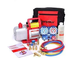 Complete Set voor AC Reparatie - 4.5 CFM Vacuüm Pomp, Manifold Manometer, Hoses en Accessoires voor R134a Koeling
