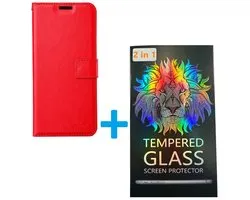 Portemonnee Book Case Hoesje + 2x Screenprotector Glas Geschikt voor: Xiaomi Redmi Note 12 Pro / Poco X5 Pro - Rood