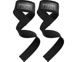 Breaking Limits Lifting Straps - Lifting Grips/Hooks - Deadlift Straps - Straps Fitness - Fitness, Crossfit & Krachttraining - 2 Stuks - Zwart