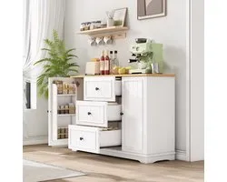 Buffet Sideboard - 3 tiroirs - Portes de réfrigérateur - Blanc - Adapté pour salle à manger - Salon - Couloir