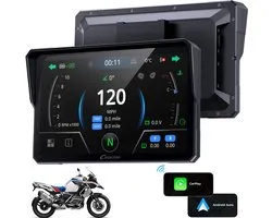CARPURIDE W702BS Écran CarPlay 7 pouces pour motocyclettes, Roue Wonder native pour motocyclettes BMW, CarPlay sans fil et Android Auto, lecture des données, double Bluetooth, fonction intercom