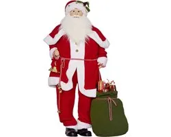 HOMCOM Kerstmanfiguur, staande traditionele rode Kerstman 140 cm, spraakbesturing, cadeautas, geluidseffecten en bel, voor huis- en feestdecoratie
