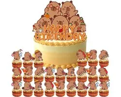 Capybara Happy Birthday Cake Decoration, 25 Pieces, Capybara Birthday Decoration, Cupcake Topper, Birthday Cake - ShopVlot