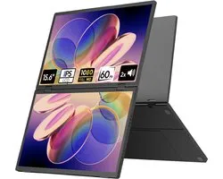 Logicom Nomad DUO - Écran portable - Full HD - 15,6" x 2 - Écran IPS - Écran pliable - Moniteur portable - USB-C et Mini HDMI - Support - Noir