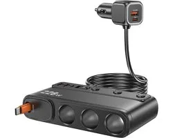 Ticha 228W Cigarette Lighter Charger with Retractable USB-C Cable, 9-in-1 Multiport Car Power Adapter, Independent - ShopVlot
