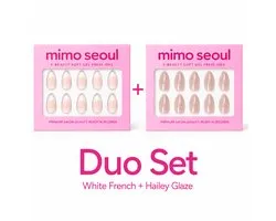 Mimo Seoul Duo Set Soft Gel Press-On Nails Everyday Duo Set - Baby Boomer & White French Nagels - Short Almond - 60 Pièces - Réutilisable 14 Jours