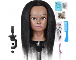 Kappershoofd Oefenhoofd Kaphoofd Kapperspop 100% Echt Haar - Kappers Pop Met statief en Styling Accessoires - 40 cm