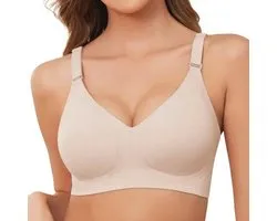 Xnova Women's Seamless Full Coverage Bra Wireless Support V Neck Padded Comfort Sleep Zero Feel Bralette Without Underwire