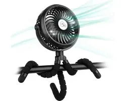 Stroller Fan with 2600mAh Battery Quiet Operation 3 Speeds 360° Rotatable LED Lights for Car Pushchair Bike Camping BBQ Gym