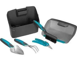 City Gardening Balcony Box with Integrated Tin - Four Piece Garden Set for Balcony and Patio Gardens - Plant Shovel Scraper Scissors Dustpan.