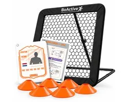 BoActive® Voetbal Rebounder 100x100 cm - Kickback Tchouk voor Kinderen - Incl. Trainingsboekje, Spelerskaart & 6 Pionnen