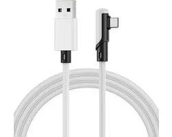 Câble VR Link USB vers USB-C pour Meta Quest 3S / 3 / 2 / Pro, Pico 4 Ultra / 4 et PC / Steam VR par MMOBIEL - Câble Type-C coudé à 90 degrés pour casque VR Gaming - Câble de charge USB 5 m - Wit