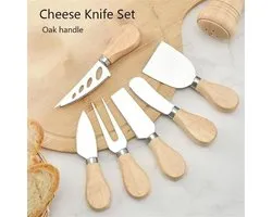 CHPN - Kaasmesjes - Kaasmessen - Kaasmessen set - 6 mesjes - RVS - Hout - Kaasplank - Kaasbestek - Cadeau - Kaasliefhebbers