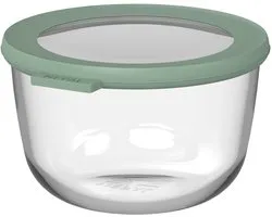 Boîte de conservation en verre ronde Mepal Cirqula - 1000 ml - Bacs de conservation en verre - Résistant à la chaleur jusqu'à 550 °C, sans couvercle - Bacs de préparation des repas - Nordic sage