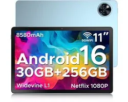 Tablette DOOGEE U11 Pro Android 15, tablette 11 pouces + 90 Hz, 30 Go + 256 Go, batterie 8 580 mAh, appareil photo T7200 13 MP, tablette tactile 1080p, Blauw