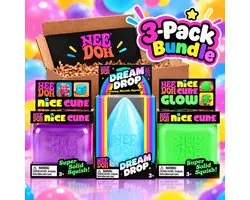 NeeDoh® 3-Pack Bundle – Nice Cube + Dream Drop + Nice Cube Glow – 3 Stuks – Squishy Fidget Speelgoed – Anti-Stress