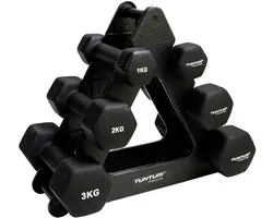 Tunturi Kit haltères néoprène 3 pièces + rack noir