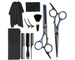 Kappersset 11-delig - Professioneel Kappersschaar Set - RVS Uitdunningschaar - Kammen, Spelden, Kappencape - Startset voor Kappers - Voor Dames, Heren & Kinderen - Zwart