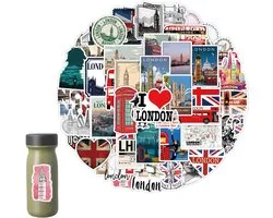 50 stuks Groot-Brittannië stickers, Londen souvenir, Engeland rode bus stickerset, koffer stickers reizen, Londen bus decoratie, voor koffer, laptops, fotoalbums, camping, skateboard, scrapbook