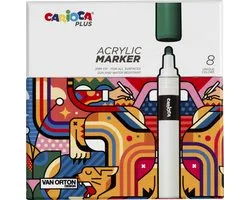 CARIOCA PLUS Marqueurs acryliques - 8 couleurs - Marqueurs acryliques avec pointe de 2 mm - Convient pour le papier, le bois, le verre et la pierre