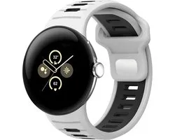 Bracelet Strap-it Sport en silicone compatible avec Google Pixel Watch 3 - 45 mm / Google Pixel Watch 4 45 mm - Wit/Zwart