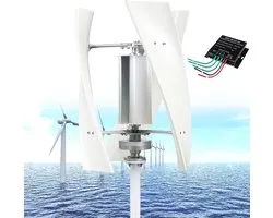 Windturbinegenerator, Verticale Windturbine, 3 Bladen Geluidsarm 12V/24V/48V/110V/220V Generator Windmolen Genereer Turbine Complete Set voor Gezinnen,met Controller,White-110V