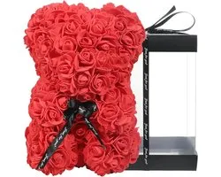 Home & Marker Kunstbloem Rozen Beer in Luxe Flowerbox - Handgemaakte Teddybeer van Synthetische Rozen - Perfect Valentijnscadeau of Jubileumgeschenk - 25cm - LOVEBEAR