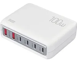 DrPhone ChargeMaster 100W – 2x USB QC3.0 En 4xUSB-C Power Delivery Oplaadstation – 6 Poorts Oplaadstation – Overlaadbescherming – Kortsluitingbescherming – Wit