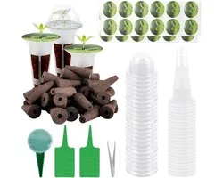 kweekset, 108 stuks, 24 groeisponzen, 24 plantenmanden, 24 geïsoleerde deksels, hydrocultuur kweeksysteem voor binnen, voor groenten, bloemen, kruiden