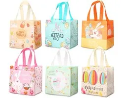 6 Pieces Happy Easter Egg Hunt Bags Easter Bunny Carrot Chick Egg Gift Bags with Handles, Easter Treat Bags, Multifunctional Non-woven Bags for Gift Wrapping, Egg Hunting Game