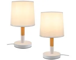 Glitzerlife - Lampe de table Lot de 2 lampes de table - Lampe de chevet en bois E27 - Lampe de lecture vintage style maison de campagne avec abat-jour en tissu - Métal Bois - Ø31,5 cm - Blanc