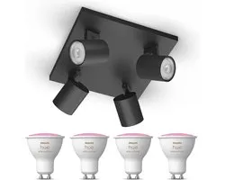 Philips Hue Runner Opbouwspot (Zwart) - Wit en Gekleurd Licht - Plafondspot met 4 Lichtpunten - GU10 - Hue White and Color Ambiance
