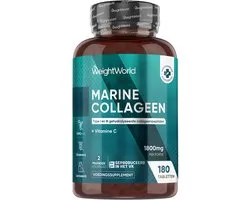 Comprimés de Collagène Marine - 1800 mg - 180 comprimés pour 2 mois - Collagène avec Vitamine C - Collagène Marine hydrolysé avec peptides de type 1 et 3 - Comprimés de Collagène à base de poudre de Collagène Marine naturel - par WeightWorld