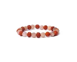 Yogi & Yogini - Bracelet rudraksha/pierre de lune pêche - Elastique qualité AA - Minéral - Inde