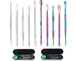 Pack of 12 Clay Wax Carving Tool, Dabbing Tool, Double-Ended Stainless Steel Sculpture Tool, DIY Tool for Sculpture, Modeling, Scraping Shapes, Pottery Work (Rainbow + Silver)