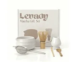 Levady Matcha Set Wit - 6-Delige set - Matcha Starterkit - Matcha Thee Set - Klopper, Kom, Whisk & Houder
